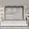 Modern Reception Space Interior With Marble Countertop And Display Shelves Holding Fashion Bags