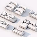 Modern Sofa Set Collection With Various Styles Different Colors And Comfortable Cushions 3d model