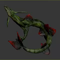Game Movie Mythical Creature Character with Green Body Red Fins and Long Tail Design