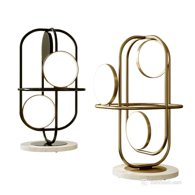 Pair Of Modern Table Lamps Featuring Geometric Metal Structure And Round Design Elements 3d model 