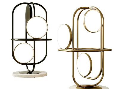 Pair Of Modern Table Lamps Featuring Geometric Metal Structure And Round Design Elements 3d model