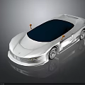 Modern White Sports Car With Black Roof Orange Mirrors And Sleek Design