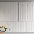 White Textured Three Panel Wall Decor with Spiral Striped Patterns and Orange Plant 3d model
