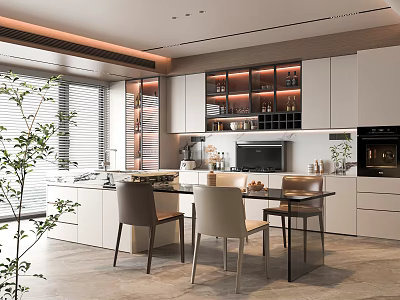 Modern Restaurant Island Table and Chair Wine Cabinet Dining Chair 3d model