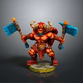 Horned Red Skinned Warrior Character With Dual Blue Axes Ornate Armor And Mythical Creature Elements
