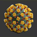 Scientists Study 3D Rendered Virus Structure With Green Yellow Red Spikes