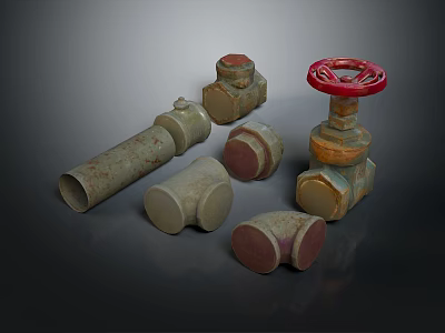 Industrial Plumbing Pipe Fittings Including Valve Elbow Tee And Flange Components 3d model