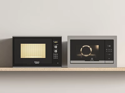 Two Modern Black And Gray Microwave Ovens On Shelf Kitchen Appliances 3d model