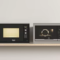 Two Modern Black And Gray Microwave Ovens On Shelf Kitchen Appliances