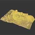 Castle like Building on Hill in Mountainous Terrain Model Landscape with Nature and Architecture