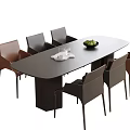 Modern Dining Table And Chairs Set With Oval Top Fruit Bowl And Glassware