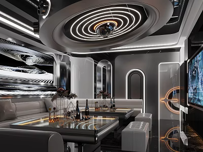 Modern KTV Private Room Interior With High Tech Lighting And Comfortable Seating 3d model