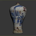 Traditional Chinese Porcelain Vase With Blue Red Patterns And Human Figures