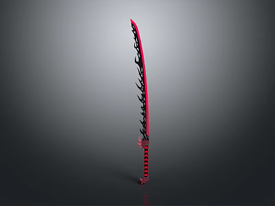 Stylish Red Blade Weapon Sword With Black Decorative Patterns And Red Black Hilt 3d model