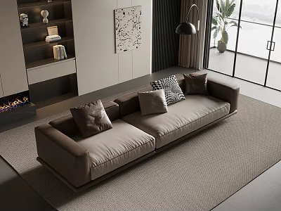 Large Sectional Sofa with Decorative Pillows in Modern Living Room Floor Lamp and Window View 3d model