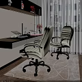 Modern White Leather Office Chairs In Bright Home Office With Wooden Desk And Lamp