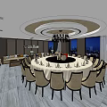 Luxurious Private Dining Room With Round Table Chandelier Sofa And Comfortable Chairs 3d model