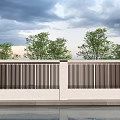 Modern Garden Wall With Vertical Slat Design And Green Trees In Outdoor Setting
