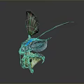 Mythical Creature With Vibrant Blue Green Purple Fins And Intricate Mechanical Armor Design