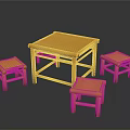 Orange Square Wooden Table With Four Matching Square Stools Simple Design