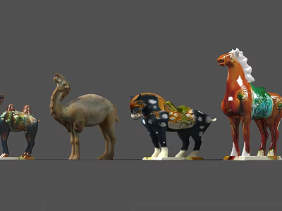 Traditional Ceramic Ware Animal Shaped Camel and Horse Figurines Decorative Ornaments Set 3d model