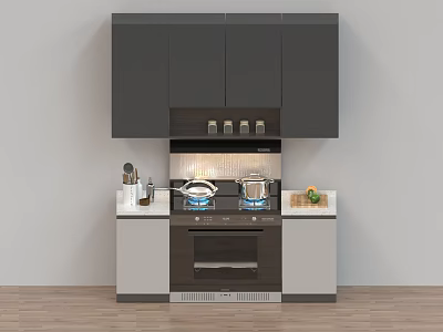 Modern Kitchen Cabinets With Cooktop And Kitchenware 3d model