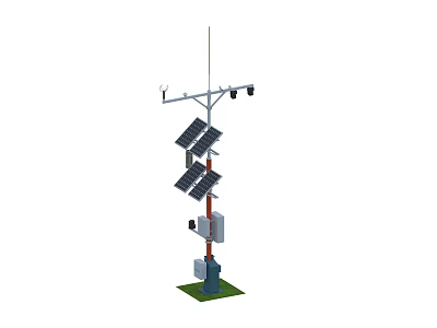 Weather Monitoring Station With Solar Panels Antenna And Sensors On Pole 3d model