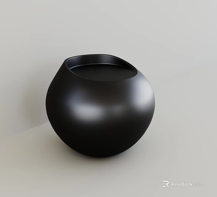 Stylish Round Black Stool With Smooth Surface On Light Colored Background 3d model 