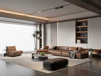 Modern Italian-style living room leather sofa coffee table combination pier leisure chair sofa background wall dream curtain 3d model