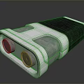Metallic Rectangular Device With Dual Circular Components And Reflective Silver Surface