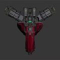 Red Mechanical Multi Barrel Weapon With Stable Base And Tech Design 3d model