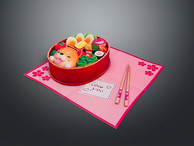 Cute Style Love Bento Chai Dog Sushi Vegetable Bamboo Basket Japanese Style Bento Love Flower Tableware 3d model