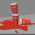 Red CO COFFEE Paper Cups Stacked Two And Spilled One With Liquid Stain