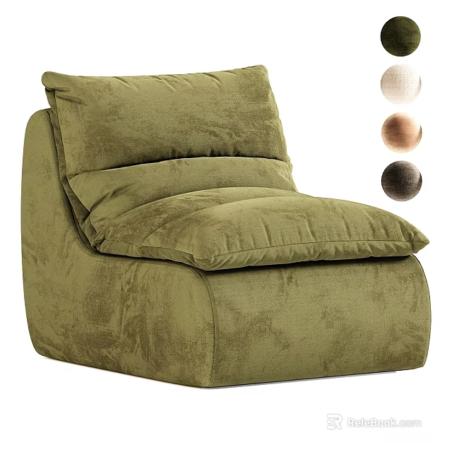 Green Velvet Lazy Sofa With Cushioned Design And Multiple Color Options For Living Room 3d model 