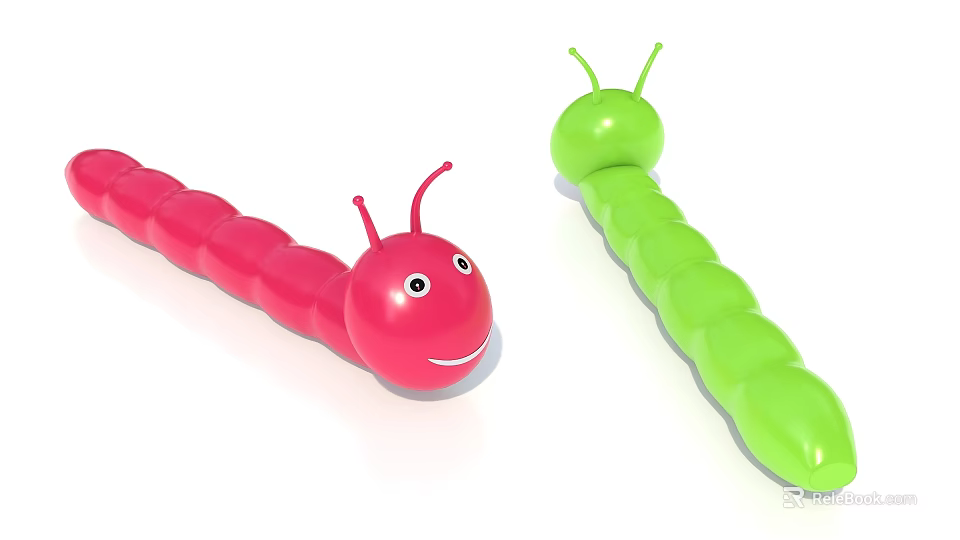 Colorful Caterpillar Toys Red And Green With Smiling Faces And Antennae For Children 3d model 