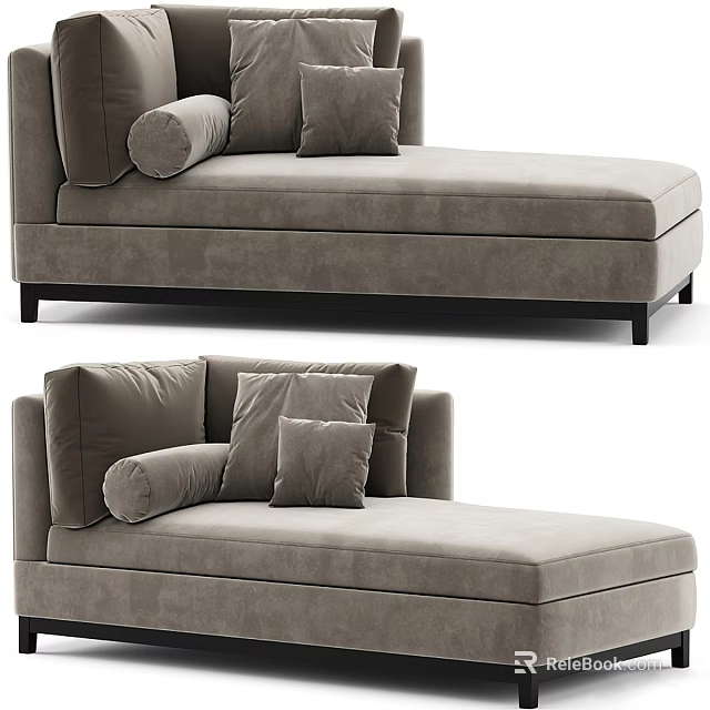 Modern Gray Velvet Chaise Lounge With Plush Pillows And Sleek Design 3d model 