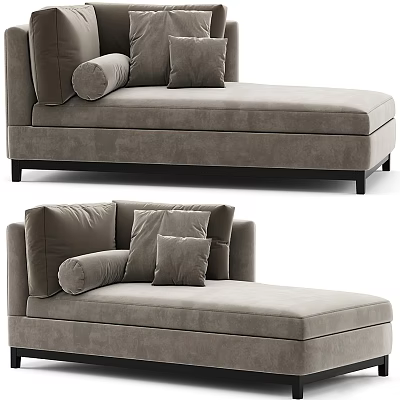 Modern Gray Velvet Chaise Lounge With Plush Pillows And Sleek Design 3d model
