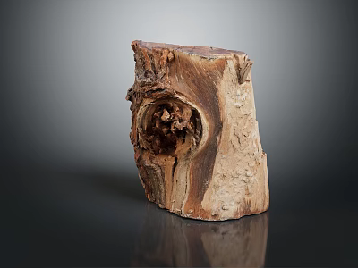 Unique Raw Natural Wood Decorative Piece With Knot And Textured Surface 3d model