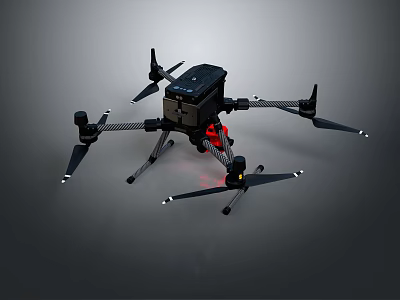Black Professional Quadcopter Drone With Four Propellers And Red Undercarriage Components 3d model