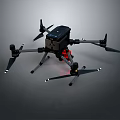 Black Professional Quadcopter Drone With Four Propellers And Red Undercarriage Components