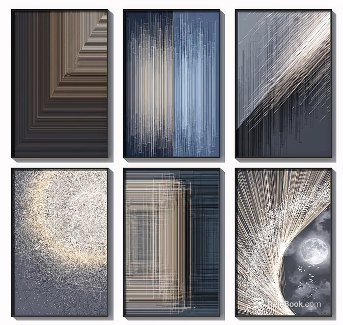 Abstract Wall Art with Geometric Patterns Texture Designs Moonlight Element Modern Interior Decor 3d model