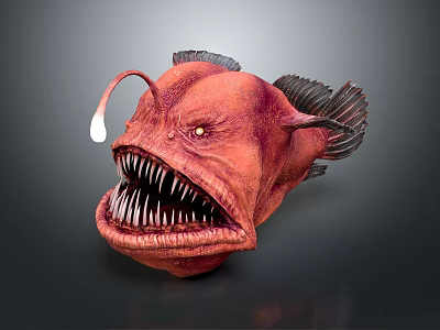 Red Anglerfish With Sharp Teeth And Fishing Lure On Head Deep Sea Creature 3d model