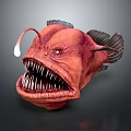 Red Anglerfish With Sharp Teeth And Fishing Lure On Head Deep Sea Creature
