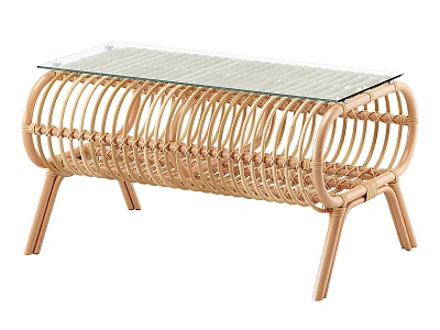 Natural Rattan Coffee Table With Glass Top And Wooden Legs Design 3d model