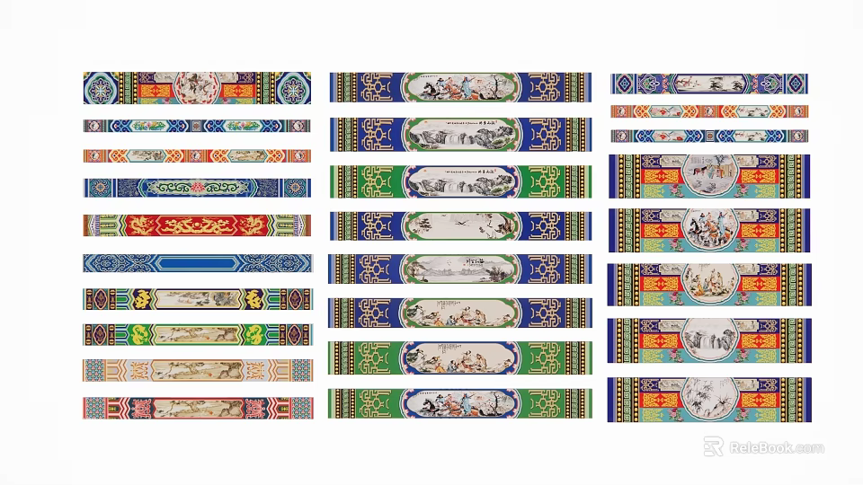 Various Traditional Pattern Hanging Ornaments With Colorful Decorative Borders And Designs 3d model 