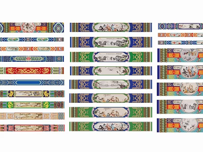 Various Traditional Pattern Hanging Ornaments With Colorful Decorative Borders And Designs 3d model