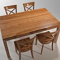 Wooden Rectangular Dining Table Set With Four Cross Back Chairs 3d model