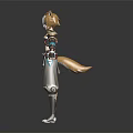Cat Eared Blonde Character In Ornate Outfit With Blue Brown Details And Legwear