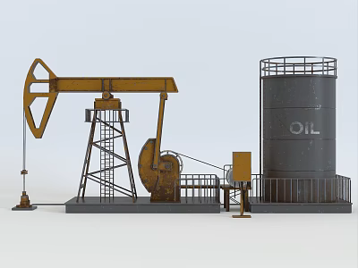 Yellow Industrial Equipment Including Oil Pumpjack and OIL Storage Tank for Oil Industry Operations 3d model