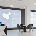 Monitoring Room With Large Screen Data Charts China Map Surveillance Screens And Work Tables